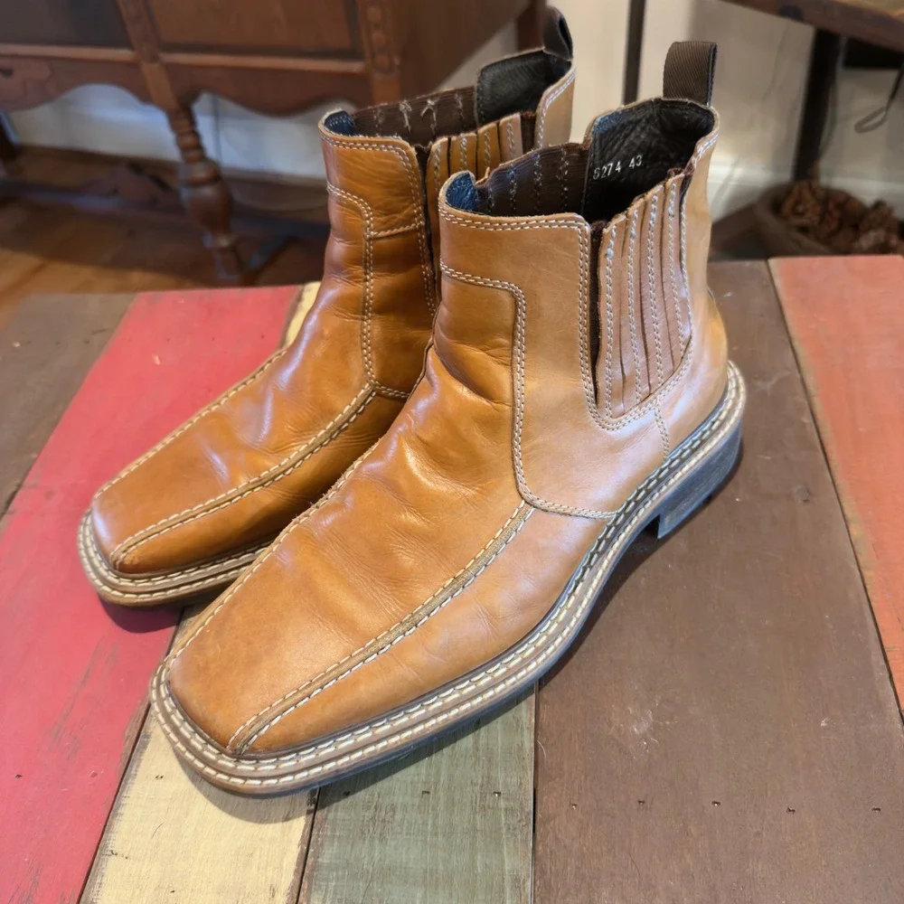 Franco‎ Fortini Mens Trevor Tan Leather Square Toe Chelsea Boots Size 10M 376609